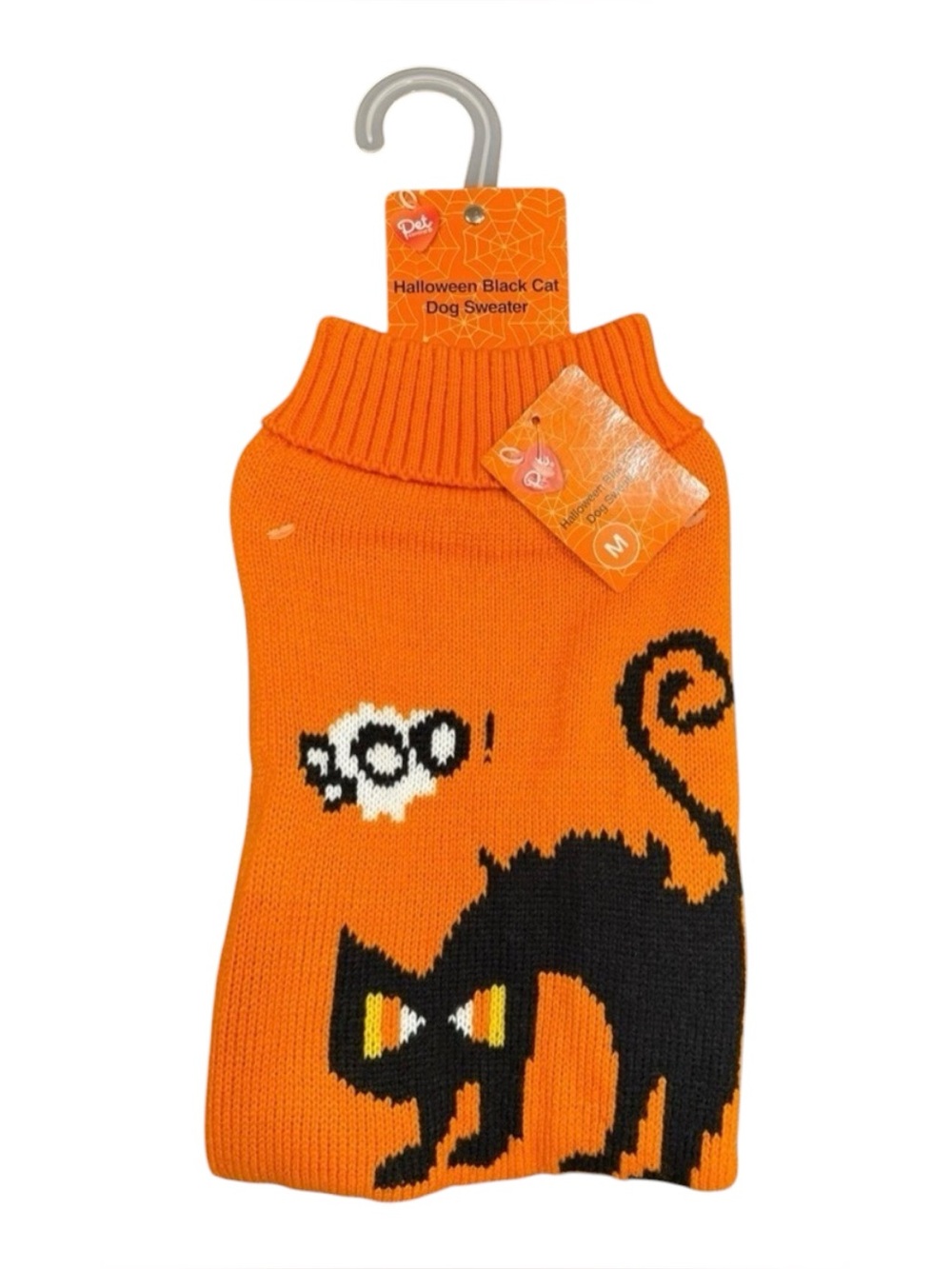 Pet Central Halloween Black Cat Dog Sweater Orange Knit Costume Size M
